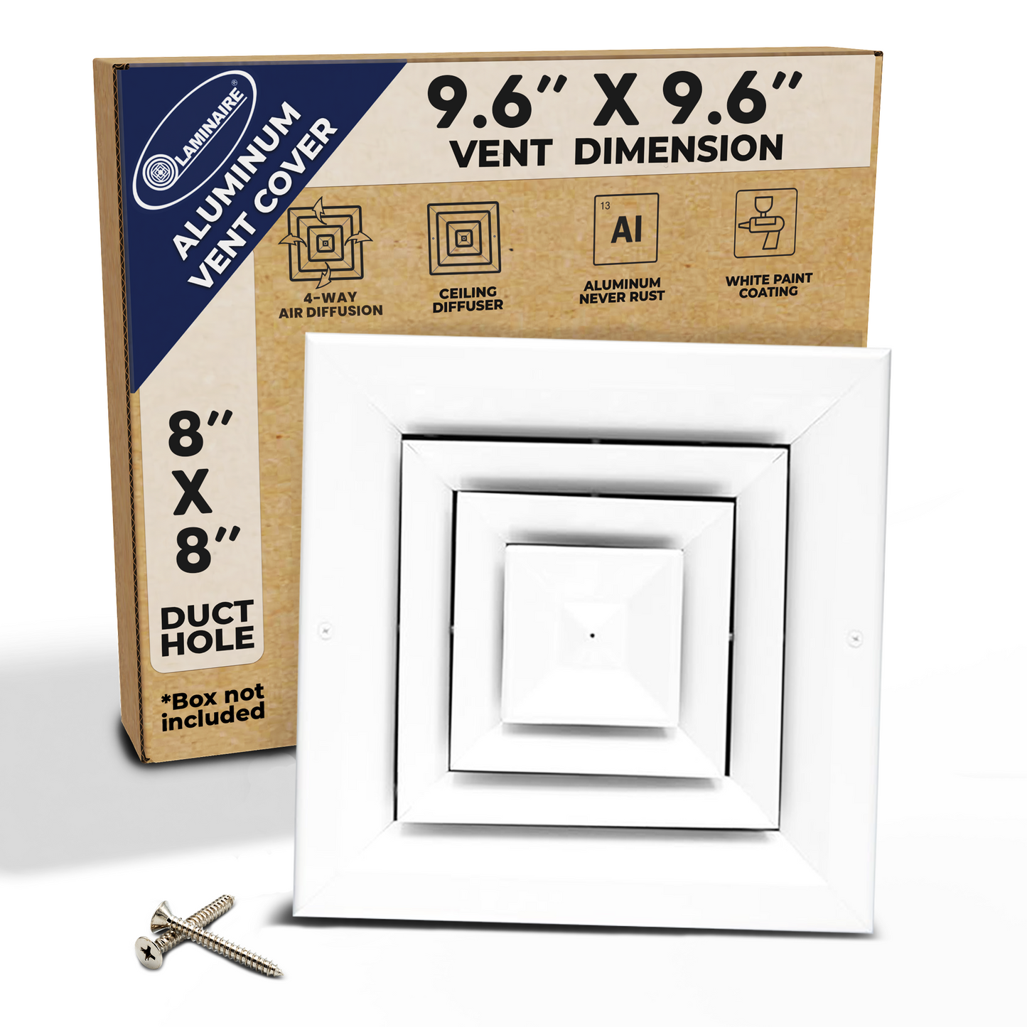 Duct Vent Cover. Air Supply HVAC Square Ceiling Diffuser with Opposing Blades Damper. 4 Way Extruded Aluminum Fixed Core. Low Noise.
