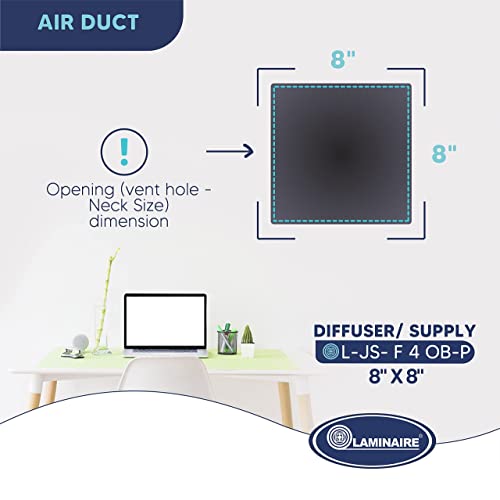 8 x 8 inch Duct Vent Cover. Air Supply HVAC Square Ceiling Diffuser with Opposing Blades Damper. 4 Way Extruded Aluminum Fixed Core. Low Noise. The Duct Hole Must Measure 8" x 8" to fit.