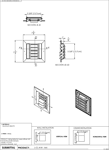 Air Vent Duct Cover. HVAC Ceiling Diffuser 4 Way Aluminum Curved Blade Adjustible Air Supply with Multi-Shutter Parallel Blade Damper - White- Full Control Vert./Horiz. Airflow Direction