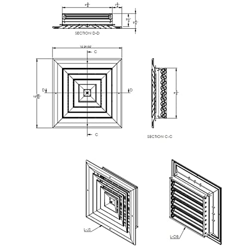 Duct Vent Cover. Air Supply HVAC Square Ceiling Diffuser with Opposing Blades Damper. 4 Way Extruded Aluminum Fixed Core. Low Noise.