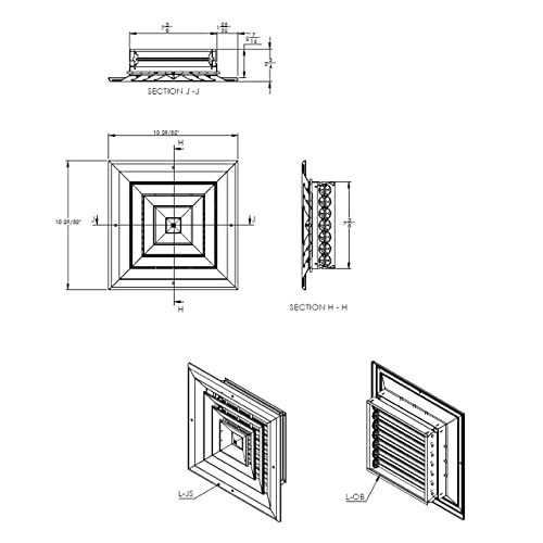 8 x 8 inch Duct Vent Cover. Air Supply HVAC Square Ceiling Diffuser with Opposing Blades Damper. 4 Way Extruded Aluminum Fixed Core. Low Noise. The Duct Hole Must Measure 8" x 8" to fit.