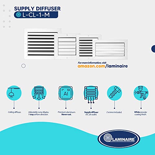 Vent Cover HVAC (Heating, Ventilation Air Condicition), AC Ceiling Diffuser 1-Way Aluminum Curved Blade Adjustible Air Supply with Multi-Shutter Parallel Blade Damper.