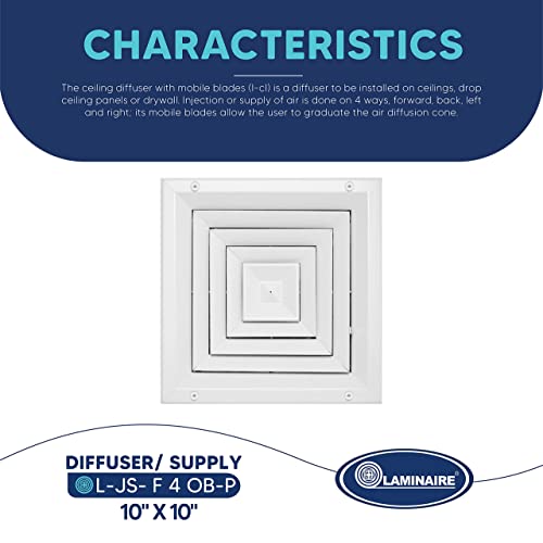 Duct Vent Cover. Air Supply HVAC Square Ceiling Diffuser with Opposing Blades Damper. 4 Way Extruded Aluminum Fixed Core. Low Noise.