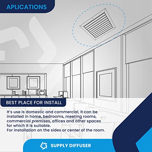 Vent Cover HVAC (Heating, Ventilation Air Condicition), AC Ceiling Diffuser 1-Way Aluminum Curved Blade Adjustible Air Supply with Multi-Shutter Parallel Blade Damper.