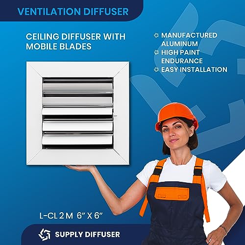 Vent Cover. 2-Way: Aluminum Curved Blade Adjustible Air Supply HVAC Ceiling Diffuser. Full Control Vert/Hor Airflow Direction with Easy Unrestricted Air Flow.