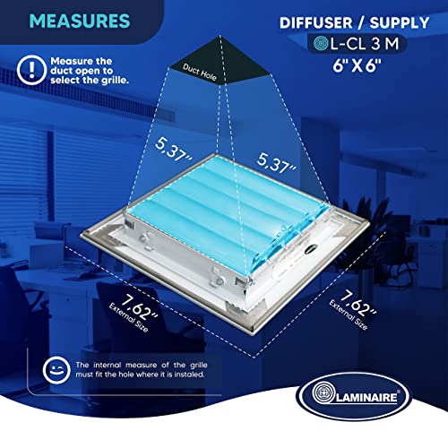 Vent Cover HVAC Ceiling Diffuser 3-Way Aluminum Curved Blade Adjustible Air Supply with Multi-Shutter Parallel Blade Damper - Color White - Full Control Vertic./Horiz. Airflow Direction