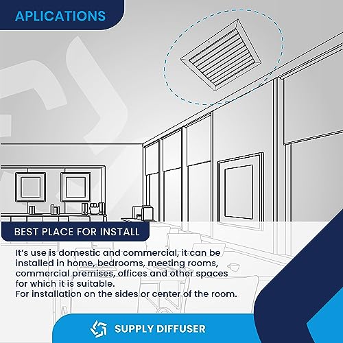 Vent Cover. 2-Way: Aluminum Curved Blade Adjustible Air Supply HVAC Ceiling Diffuser. Full Control Vert/Hor Airflow Direction with Easy Unrestricted Air Flow.