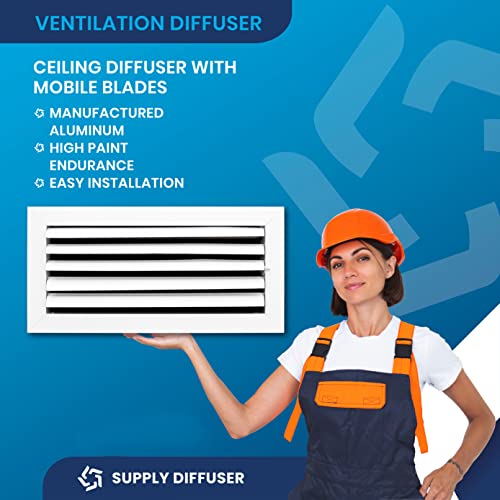 Vent Cover HVAC (Heating, Ventilation Air Condicition), AC Ceiling Diffuser 1-Way Aluminum Curved Blade Adjustible Air Supply with Multi-Shutter Parallel Blade Damper.