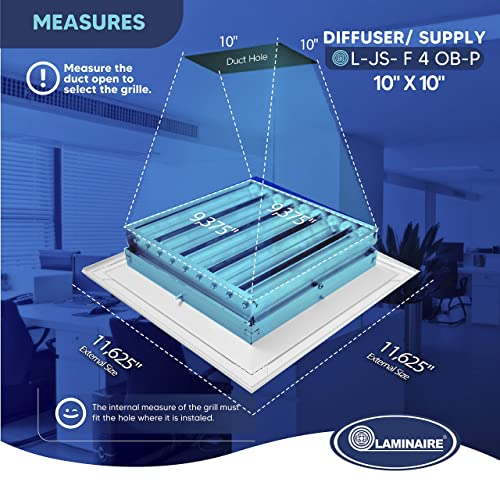Duct Vent Cover. Air Supply HVAC Square Ceiling Diffuser with Opposing Blades Damper. 4 Way Extruded Aluminum Fixed Core. Low Noise.