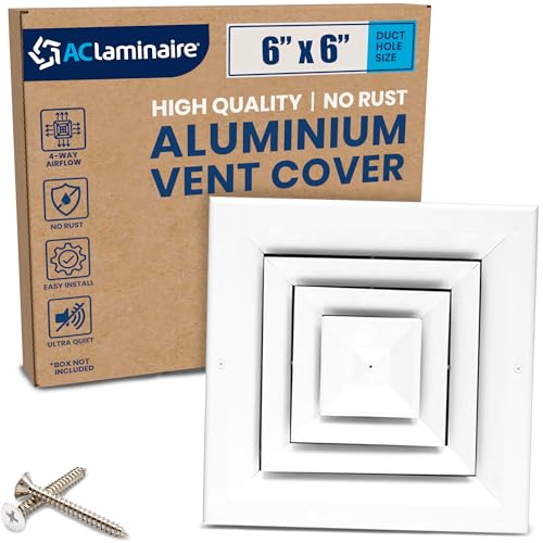 Duct Vent Cover. Air Supply HVAC Square Ceiling Diffuser with Opposing Blades Damper. 4 Way Extruded Aluminum Fixed Core. Low Noise.