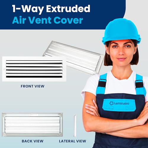 Aluminum Air Flow Vent – HVAC Vent Cover for Wall or Ceiling – Quiet HVAC Wall Register - Multi-Shutter Damper – Adjustable Curved Blade - Plastic Seal for Tight Fit