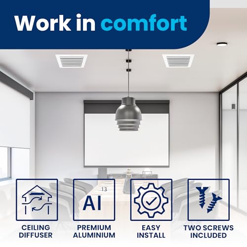 Aluminum Air Flow Vent – HVAC Vent Cover for Wall or Ceiling – Quiet HVAC Wall Register - Multi-Shutter Damper – Adjustable Curved Blade - Plastic Seal for Tight Fit