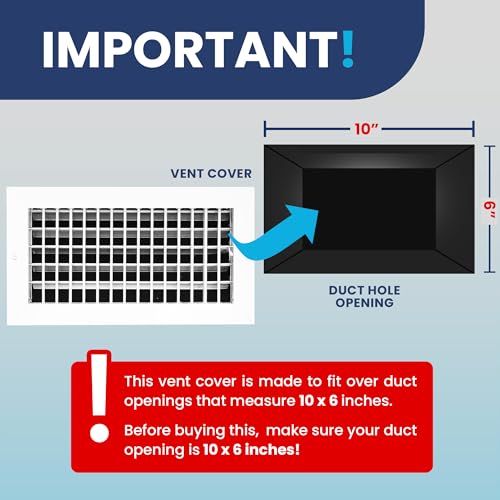 10" x 6" Duct Hole Aluminum Single Deflection Adjustable Air Supply Register, Decorative HVAC Vent Cover, Ceiling & Wall AC Deflector, Heating & Cooling Supply with Multi-Shutter Damper – ACLAMINAIRE