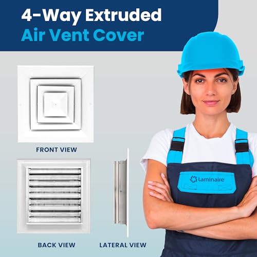 Duct Vent Cover. Air Supply HVAC Square Ceiling Diffuser with Opposing Blades Damper. 4 Way Extruded Aluminum Fixed Core. Low Noise.