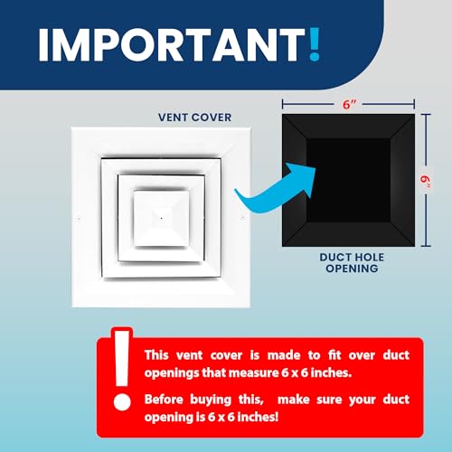 Duct Vent Cover. Air Supply HVAC Square Ceiling Diffuser with Opposing Blades Damper. 4 Way Extruded Aluminum Fixed Core. Low Noise.