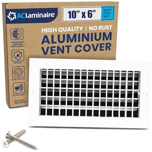 10" x 6" Duct Hole Aluminum Single Deflection Adjustable Air Supply Register, Decorative HVAC Vent Cover, Ceiling & Wall AC Deflector, Heating & Cooling Supply with Multi-Shutter Damper – ACLAMINAIRE