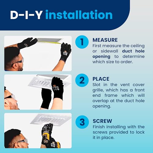 Aluminum Air Flow Vent – HVAC Vent Cover for Wall or Ceiling – Quiet HVAC Wall Register - Multi-Shutter Damper – Adjustable Curved Blade - Plastic Seal for Tight Fit