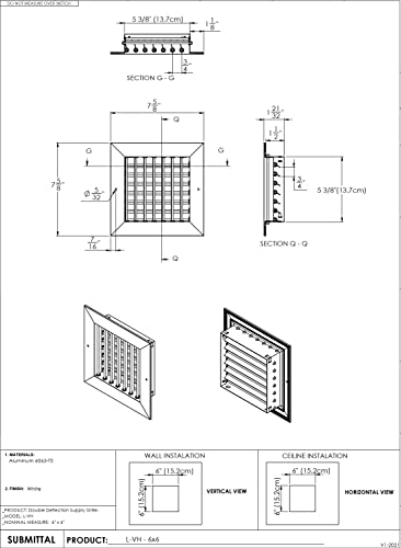 Duct Vent Cover. Air Supply HVAC Sidewall or Ceiling Grille Register Without Damper - White - Full Control Vertical/Horizontal Airflow Direction. Aluminum Double Deflection Adjustible.