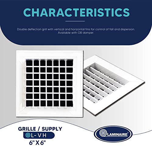 Duct Vent Cover. Air Supply HVAC Sidewall or Ceiling Grille Register Without Damper - White - Full Control Vertical/Horizontal Airflow Direction. Aluminum Double Deflection Adjustible.