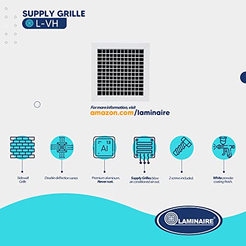 Duct Vent Cover. Air Supply HVAC Sidewall or Ceiling Grille Register Without Damper - White - Full Control Vertical/Horizontal Airflow Direction. Aluminum Double Deflection Adjustible.