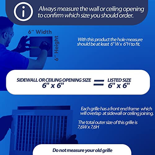 Duct Vent Cover. Air Supply HVAC Sidewall or Ceiling Grille Register Without Damper - White - Full Control Vertical/Horizontal Airflow Direction. Aluminum Double Deflection Adjustible.